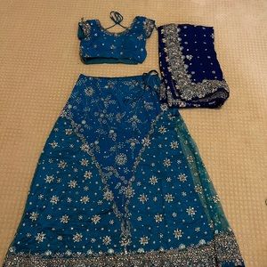 Blue net bridal reception lehngha